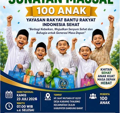 Yayasan RBR Gelar Sunatan Massal Gratis untuk 100 Anak Prasejahtera di Cililin